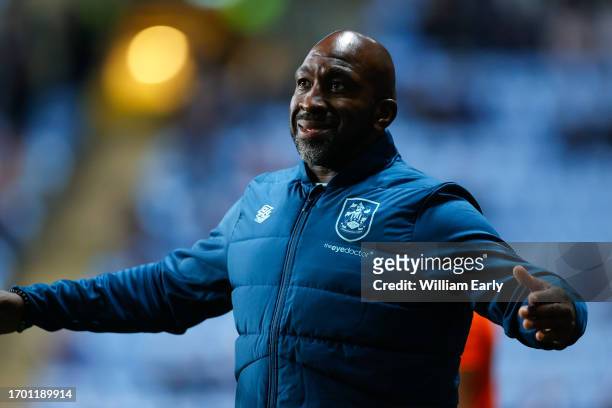 Manager Darren Moore of Huddersfield Town looks on during the Sky Bet Championship match between Coventry City and Huddersfield Town at The Coventry...