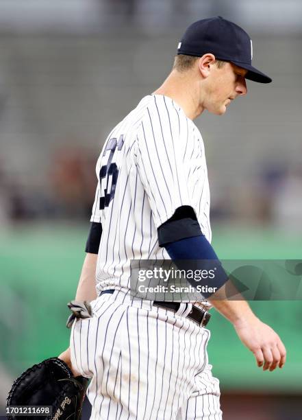 LeMahieu of the New York Yankees looks on during the game against the Toronto Blue Jays at Yankee Stadium on September 21, 2023 in the Bronx borough...