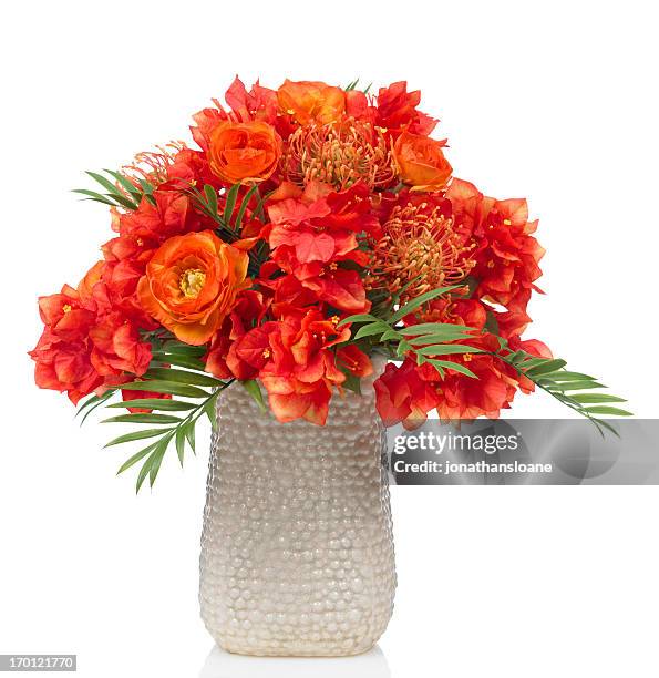 ブーゲンビリアスイートブーケを陶器の花瓶と白い背景の上 - bouquet orange ストックフォトと画像