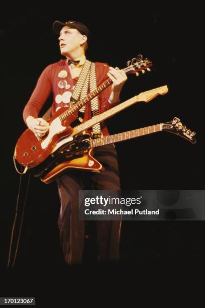 Guitarist Rick Nielsen performing on stage with American rock group Cheap Trick, circa 1979.