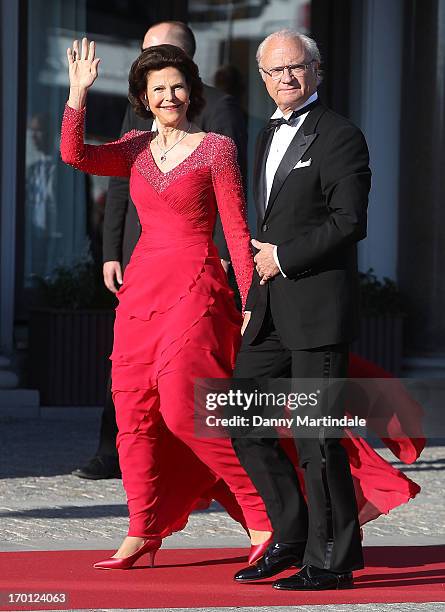 Queen Silvia of Sweden and King Carl XVI Gustaf of Sweden attend a private dinner on the eve of the wedding of Princess Madeleine and Christopher...