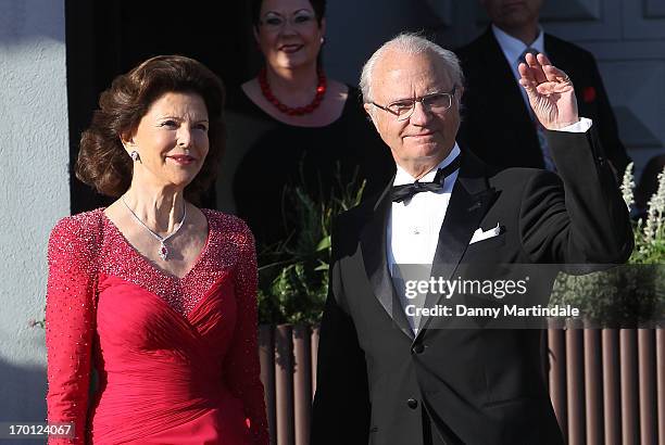 Queen Silvia of Sweden and King Carl XVI Gustaf of Sweden attend a private dinner on the eve of the wedding of Princess Madeleine and Christopher...