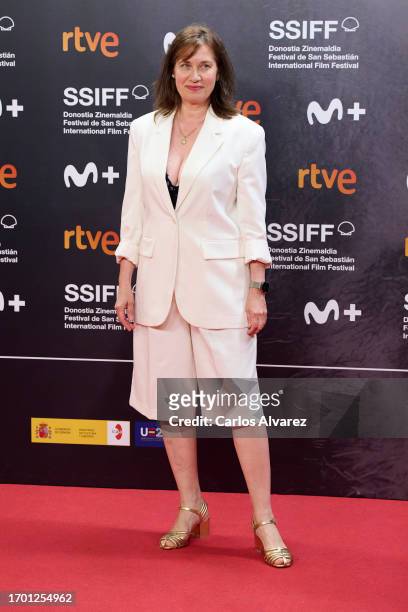 Actress Emmanuelle Devosattend the "Un Silence " premiere during the 71st San Sebastian International Film Festival at the Kursaal Palace on...