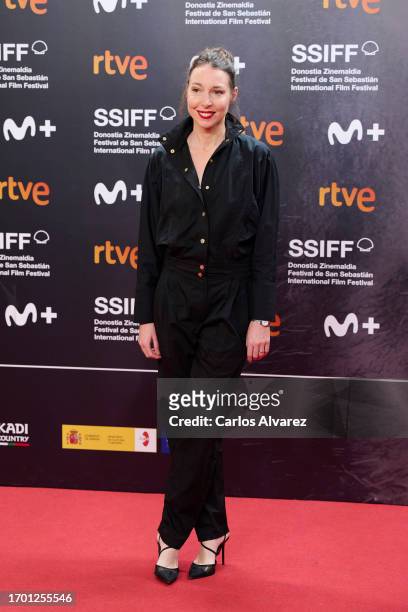 Actress Jeanne Cherhal attend the "Un Silence " premiere during the 71st San Sebastian International Film Festival at the Kursaal Palace on September...