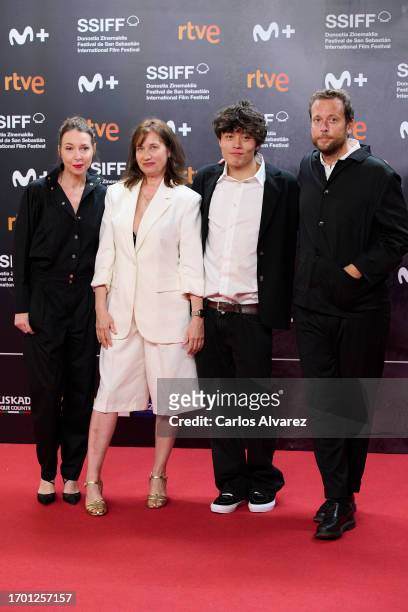Actresses Jeanne Cherhal, Emmanuelle Devos, actor Matthieu Galloux and director Joachim Lafosse attend the "Un Silence " premiere during the 71st San...