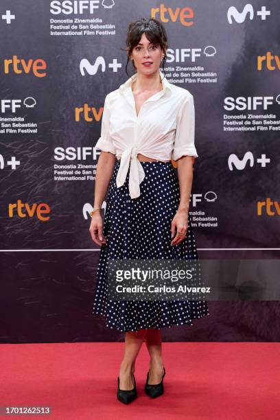 Spanish actress Eva Ugarte attends the "Un Silence " premiere during the 71st San Sebastian International Film Festival at the Kursaal Palace on...