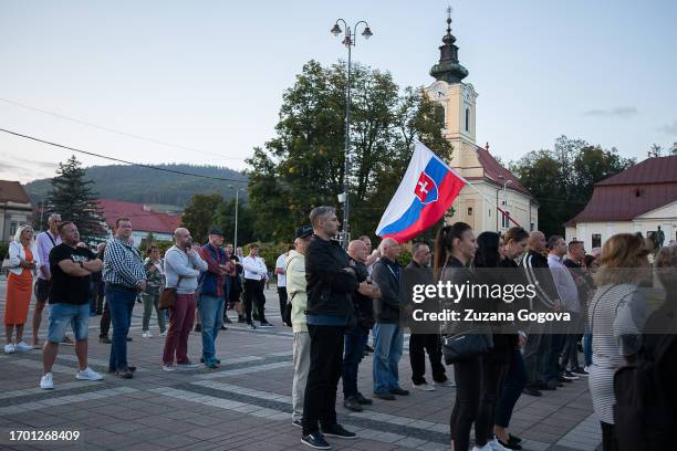 Supporters attend a pre-election meeting of the Republic Movement , a far-right political party, during their campaign ahead of Slovak parliamentary...