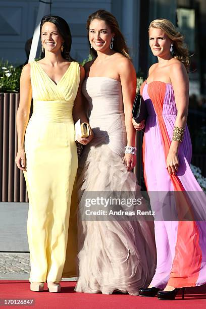 Sofia Hellqvist and Louise Gottlieb arrive at a private dinner on the eve of the wedding of Princess Madeleine and Christopher O'Neill hosted by King...