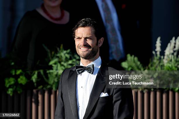 Prince Carl Philip of Sweden attends a private dinner on the eve of the wedding of Princess Madeleine and Christopher O'Neill hosted by King Carl XVI...