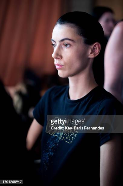Model poses backstage prior to the Weinsanto Womenswear Spring/Summer 2024 show as part of Paris Fashion Week on September 25, 2023 in Paris, France.