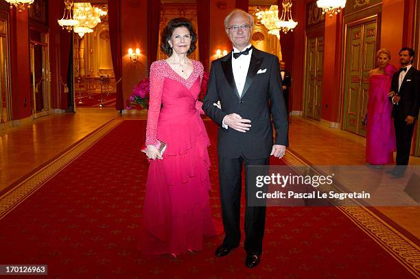 Queen Silvia of Sweden and King Carl XVI Gustaf of Sweden attend a private dinner on the eve of the wedding of Princess Madeleine and Christopher...