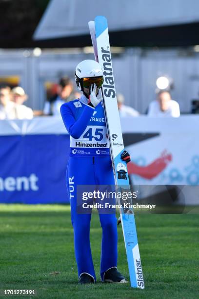 Fatih Arda Ipcioglu of Turkey competes during the FIS Grand Prix Skijumping Hinzenbach at Energie AG Skisprungarena on October 1, 2023 in Eferding,...
