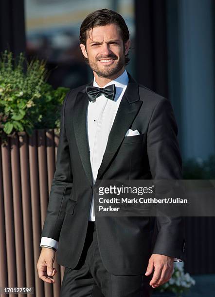 Prince Carl Philip of Sweden attends a private dinner on the eve of the wedding of Princess Madeleine and Christopher O'Neill hosted by King Carl XVI...