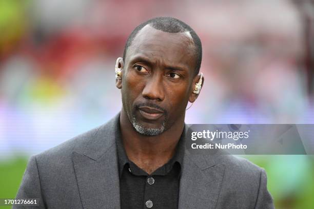 Pundit and former player, Jimmy Floyd Hasselbaink and during the Premier League match between Nottingham Forest and Brentford at the City Ground,...