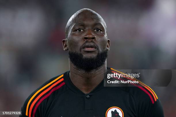 Romelu Lukaku of AS Roma looks on during the Serie A Tim match between AS Roma and Frosinone Calcio at Stadio Olimpico on October 1, 2023 in Rome,...