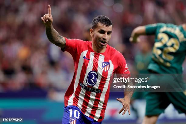 Angel Correa of Atletico Madrid celebrates 1-2 during the LaLiga EA Sports match between Atletico Madrid v Cadiz FC at the Civitas Metropolitano...