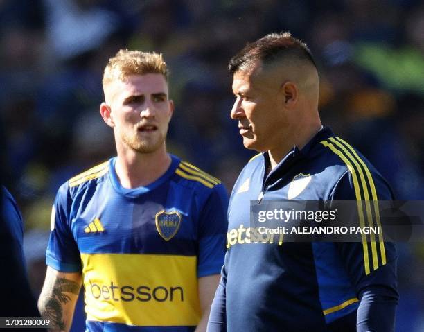 Boca Juniors' head coach Jorge Almiron reacts after losing against River Plate during the Argentine Professional Football League Tournament 2023...