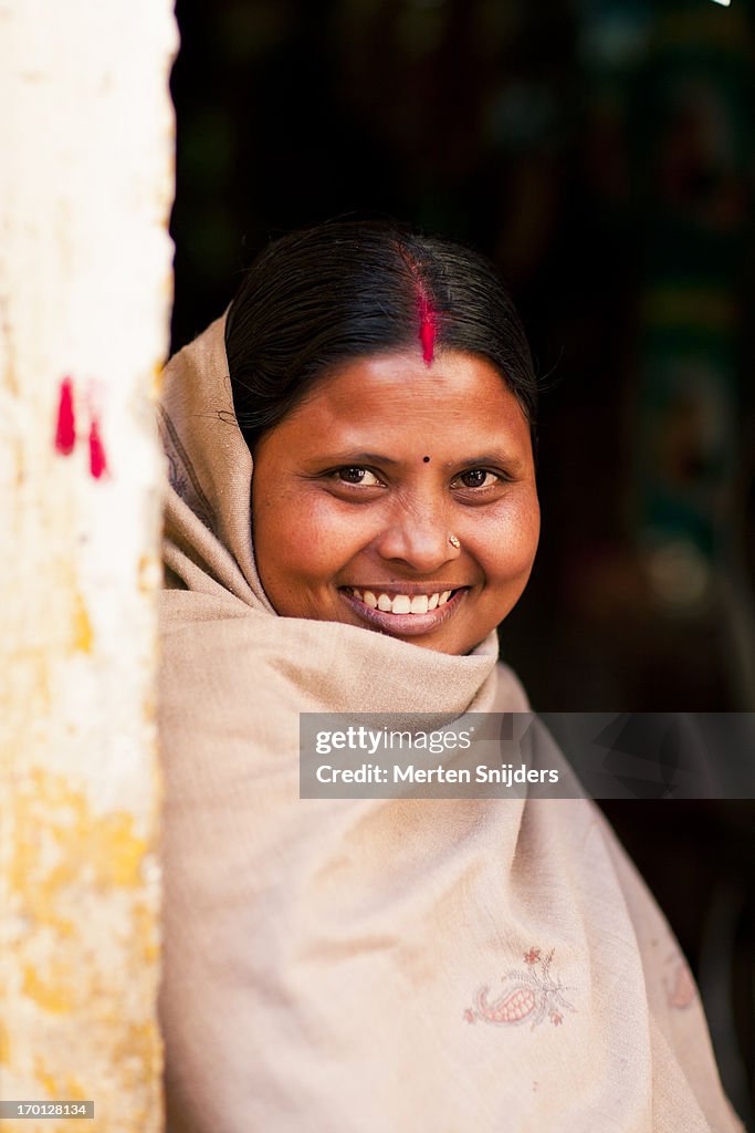 Indian woman with veil and bhindi dot