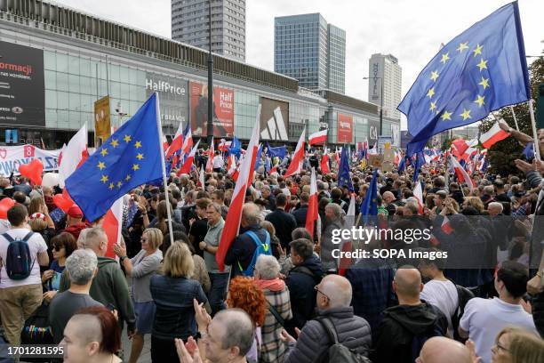 Thousands of people are waiting for the beginning of The Million Hearts March in the center of Warsaw. The Million Hearts March took place on the...