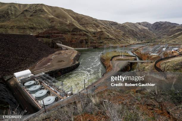 Boise, Idaho, Monday, April 24, 2023 - The Snake River flows through Brownlee Dam..