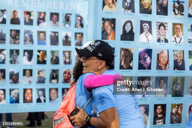 Los Angeles, CA William Lopez, right, hugs Julia Zirimu, who is the mother of Julian Asea, who took his own life when he was 18, in front of memorial...