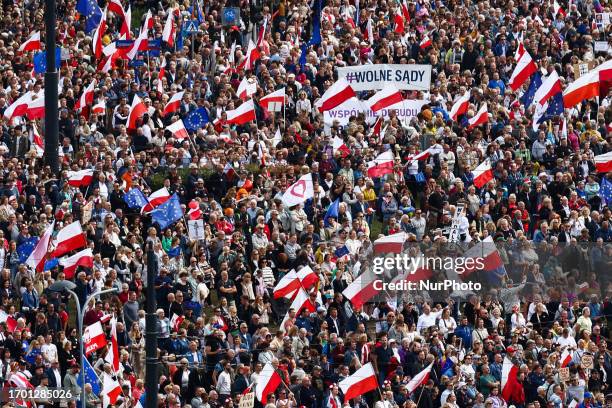 Thousands attend 'Million Hearts March' organized by Civic Coalition in Warsaw, Poland on October 1st, 2023. The largest demonstration in recent...