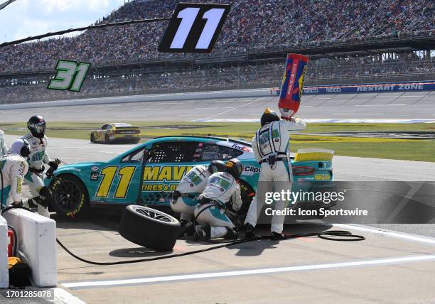 Denny Hamlin pits during the running of the NASCAR Cup Series Playoff YellaWood 500 on October 01 at Talladega Superspeedway in Talladega, AL.