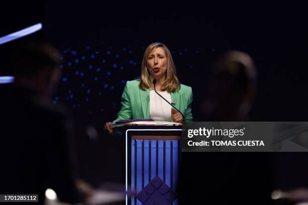 Buenos Aires city legislator and presidential candidate for the Frente de Izquierda y de Trabajadores-Unidad party, Myriam Bregman, speaks during the...