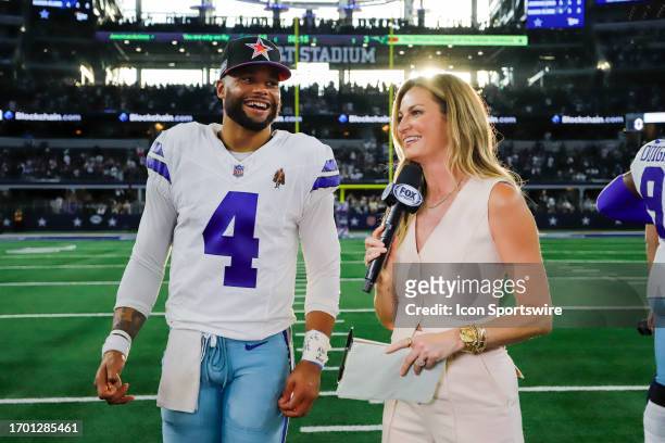 Dallas Cowboys quarterback Dak Prescott does an interview with FOX sideline reporter Erin Andrews after the game between the Dallas Cowboys and the...