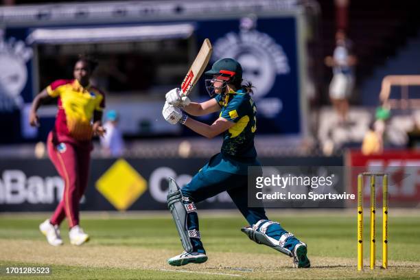 Tahlia McGrath of Australia pulls during the first match of the Women's T20 International Series between Australia and West Indies at the North...
