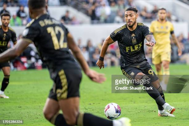 Denis Bouanga of Los Angeles FC during the match against Real Salt Lake at BMO Stadium on October 1, 2023 in Los Angeles, California. Real Salt Lake...