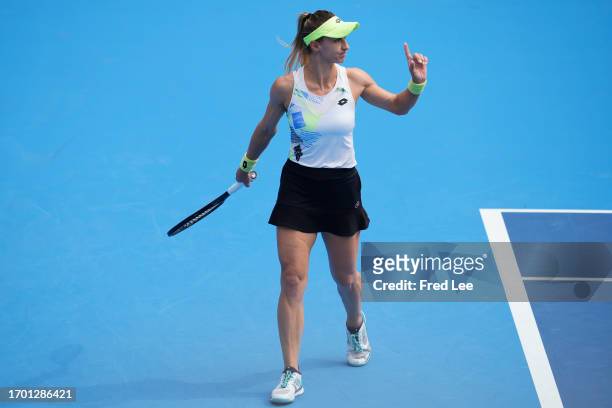 Lesia Tsurenko of Ukraine in action match against Zhu Lin of China during day 7 of the 2023 China Open at National Tennis Center on October 2, 2023...