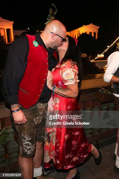 Iris Klein and Mr. T" during the 188th Oktoberfest at Käferzelt on October 01, 2023 in Munich, Germany.