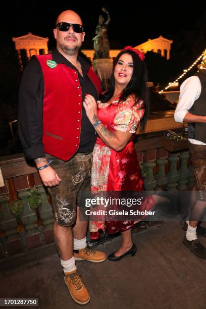 Iris Klein and Mr. T" during the 188th Oktoberfest at Käferzelt on October 01, 2023 in Munich, Germany.