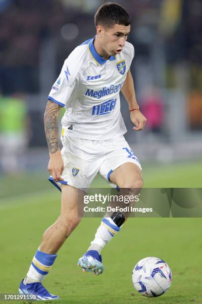 Matias Soule of Frosinone Calcio controls the ball during the Serie A TIM match between AS Roma and Frosinone Calcio at Stadio Olimpico on October 1,...