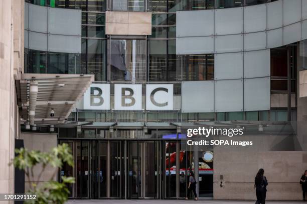 The entrance to Broadcasting House, the headquarters of the BBC, in London.