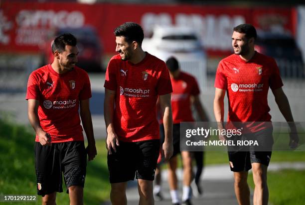 Sporting Braga's Portuguese midfielder Ricardo Horta, Sporting Braga's Portuguese midfielder Pizzi and Sporting Braga's Spanish forward Abel Ruiz...