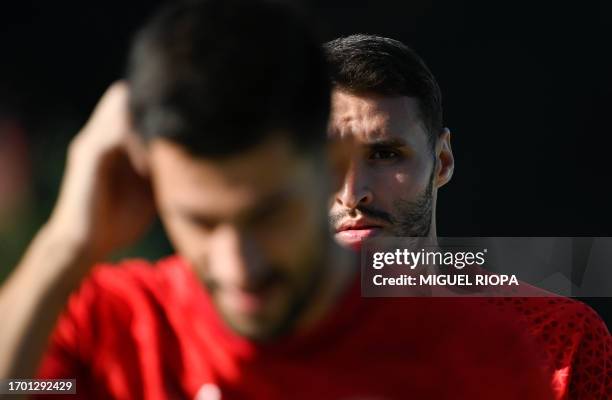 Sporting Braga's Spanish forward Abel Ruiz arrives to a training session on the eve of the UEFA Champions League football match between Union Berlin...