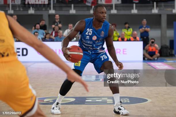 David Cournooh of Germani Basket Brescia play the ball during the match between Germani Basket Brescia and Carpegna Prosciutto Pesaro, regular season...