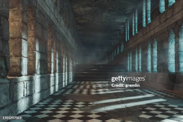 old castle corridor - church night indoor stock pictures, royalty-free photos & images