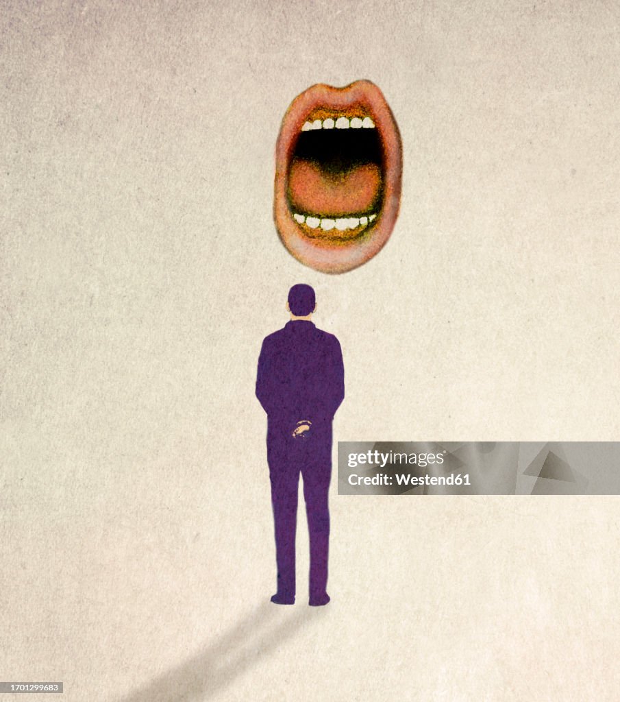 Illustration of oversized mouth scolding man