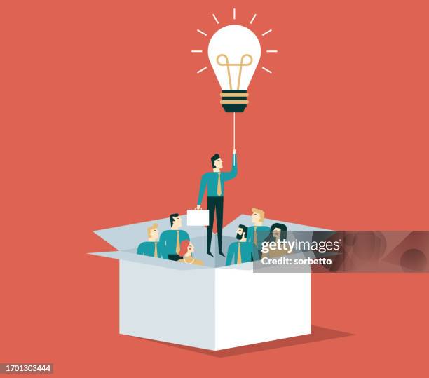 geschäftsmann, der über den tellerrand hinausschaut - querdenker stock-grafiken, -clipart, -cartoons und -symbole