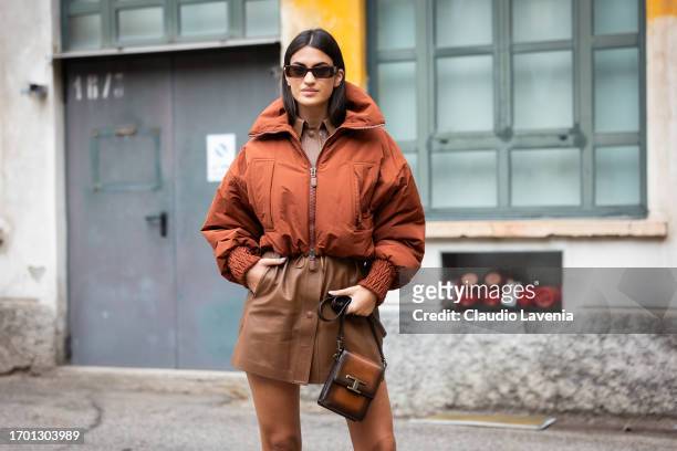 Marta Lozano is seen outside the Tod's show during Milan Fashion Week Womenswear Spring/Summer 2024 on September 22, 2023 in Milan, Italy.