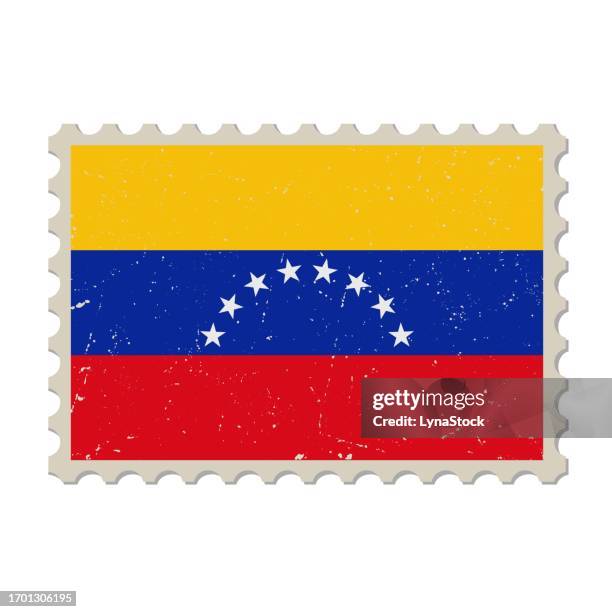venezuela grunge postage stamp. vintage postcard vector illustration with venezuelan national flag isolated on white background. retro style. - venezuela flag stock illustrations
