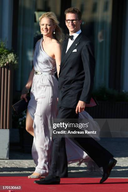 Prince Manuel of Bavaria and Princess Anna of Bavaria arrive at a private dinner on the eve of the wedding of Princess Madeleine and Christopher...