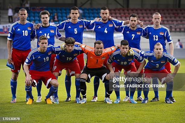 Liechtenstein's national football team Nicolas Hasler, Mathias Christen, goalkeeper Peter Jehle, Sandro Wieser and Yves Oehri, Mario Frick, Andreas...