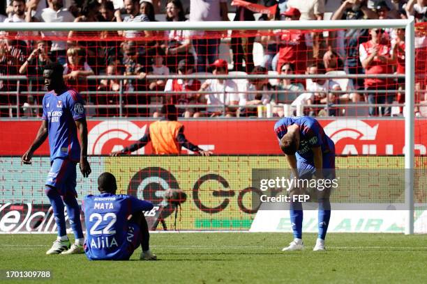 Equipe de football de lyon OL during the Ligue 1 Uber Eats match between Stade de Reims and Olympique Lyonnais at Stade Auguste Delaune on October 1,...