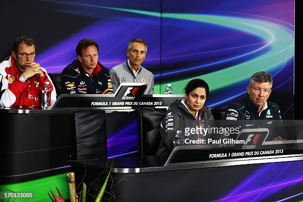 Back row left to right, Ferrari Team Principal Stefano Domenicali, Infinti Red Bull Racing Team Principal Christian Horner, McLaren Team Principal...