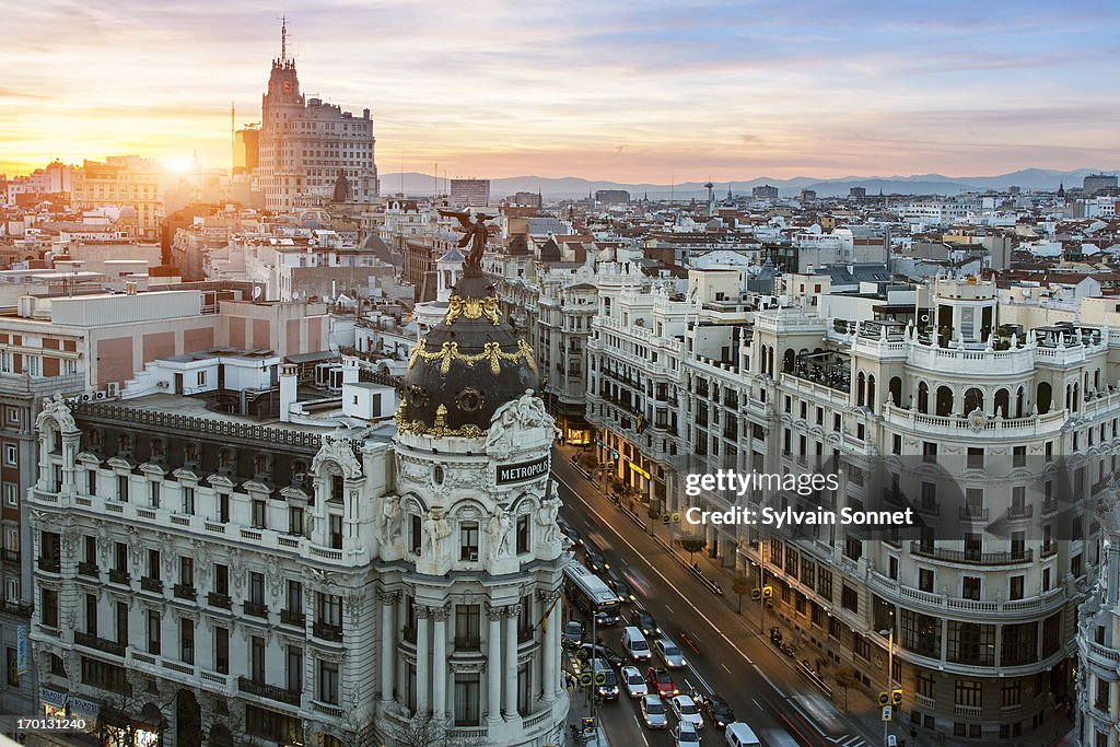 Skyline of Madrid with Metropolis Building and Gra