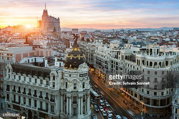 skyline of madrid with metropolis building and gra - madrid stock pictures, royalty-free photos & images